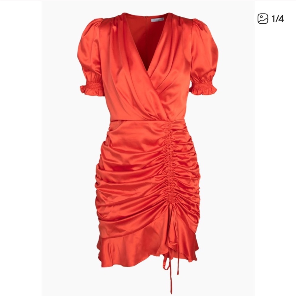 Adelyn Rae Vibrant Orange Ruched Mini Dress
